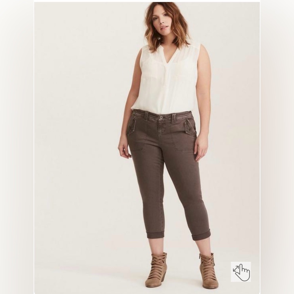 NWT Torrid Cropped Twill Military Pant Brown Wash - Picture 1 of 13